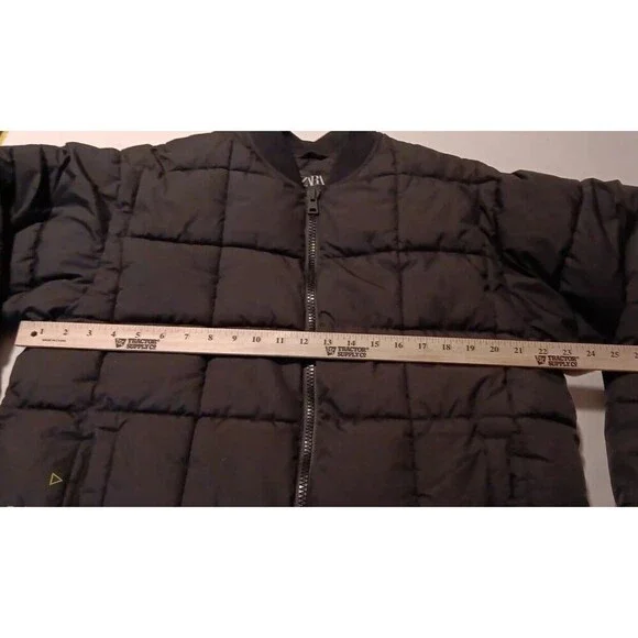 Zara Long Puffer Coat Jacket Black Green Quilted Medium Snow Cold Winter - Picture 10 of 12
